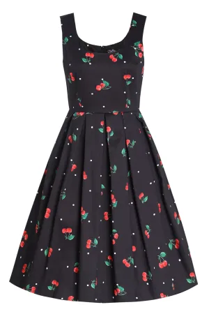 Amanda Black Scoop Neck Polka Dots/Cherry Print Dress