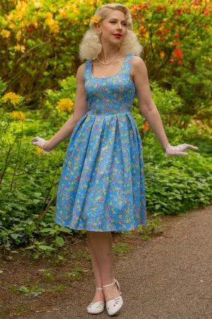 Amanda Blue Floral Flared Dress