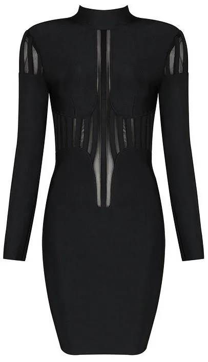 Black Mesh-Paneled Stretch-Knit Mini Dress