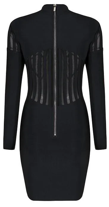 Black Mesh-Paneled Stretch-Knit Mini Dress