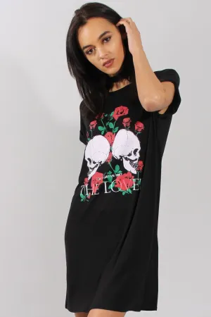 Black Slogan Print Tshirt Dress - Avril