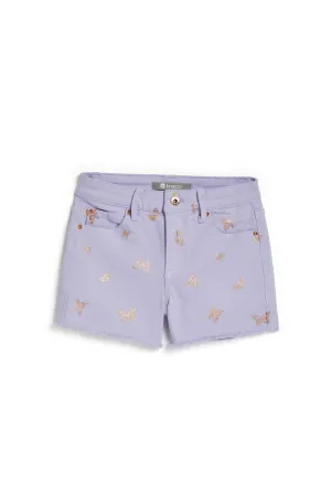 Brittany - Mid Rise Fray Hem Shorts With Foil Print Butterfly