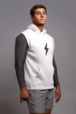 BRUCE BOLT "BOLT" Sleeveless Hoodie - WHITE w/ White Bolt