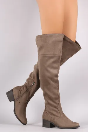 City Classified Suede Slit Block Heeled Over-The-Knee Boots