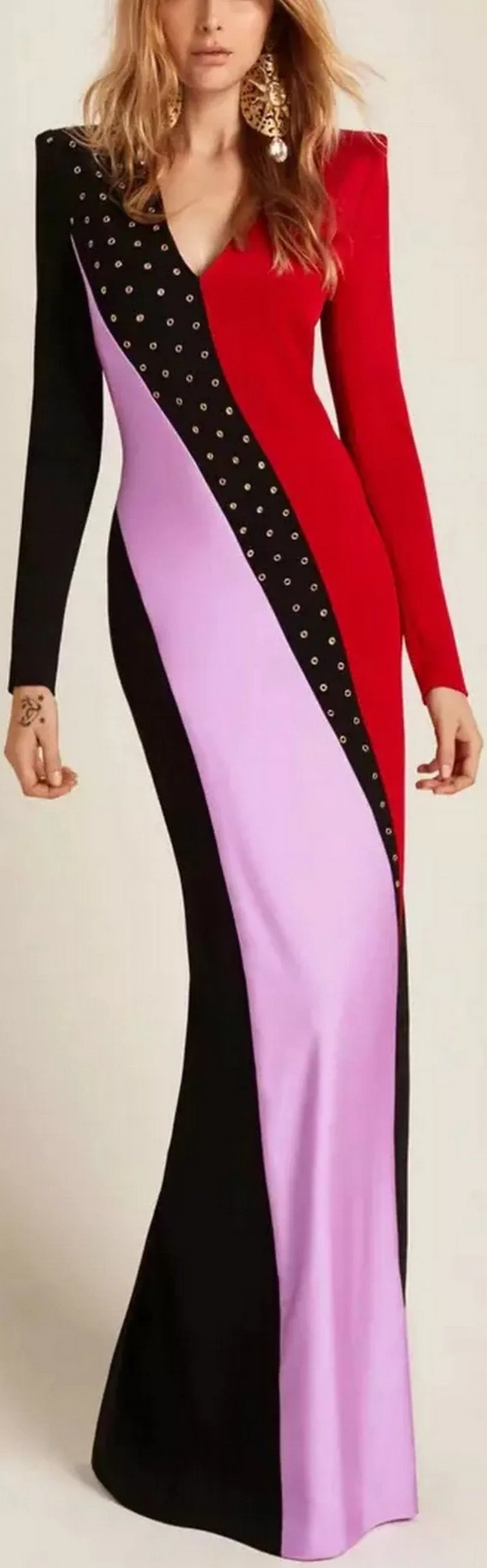 Color-Block Studded Gown