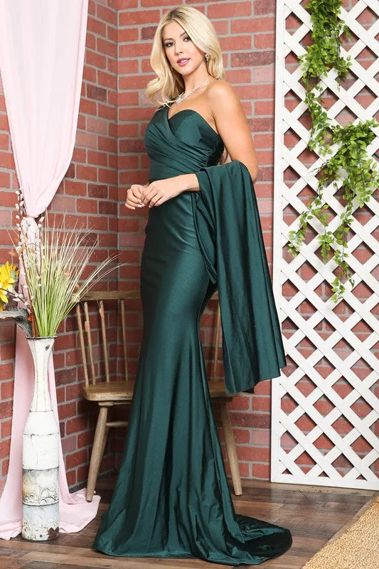 Emerald Green Asymmetric Stretchy Evening Gown