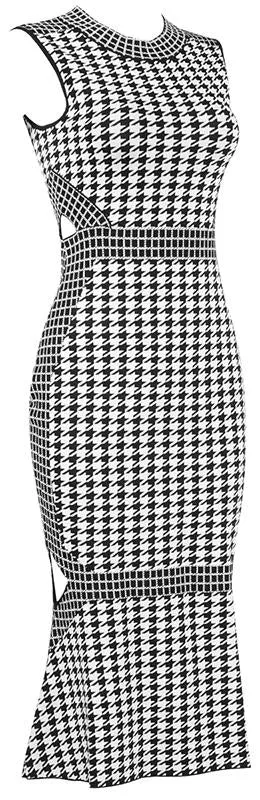 Houndstooth Cut-Out Jacquard Midi Dress