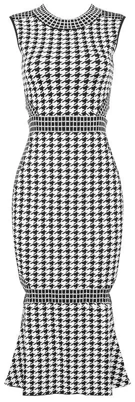 Houndstooth Cut-Out Jacquard Midi Dress