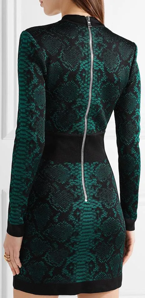 Jacquard Knit Mini Dress, Green