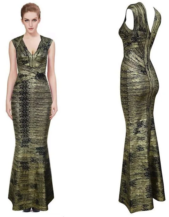 'Leslie' Woodgrain Foil Print Gown - (Various colors to choose from)