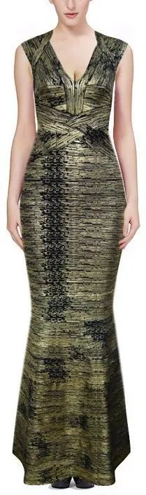 'Leslie' Woodgrain Foil Print Gown - (Various colors to choose from)