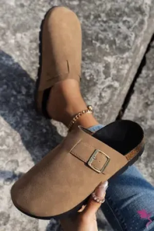 Light Beige Buckle Slippers