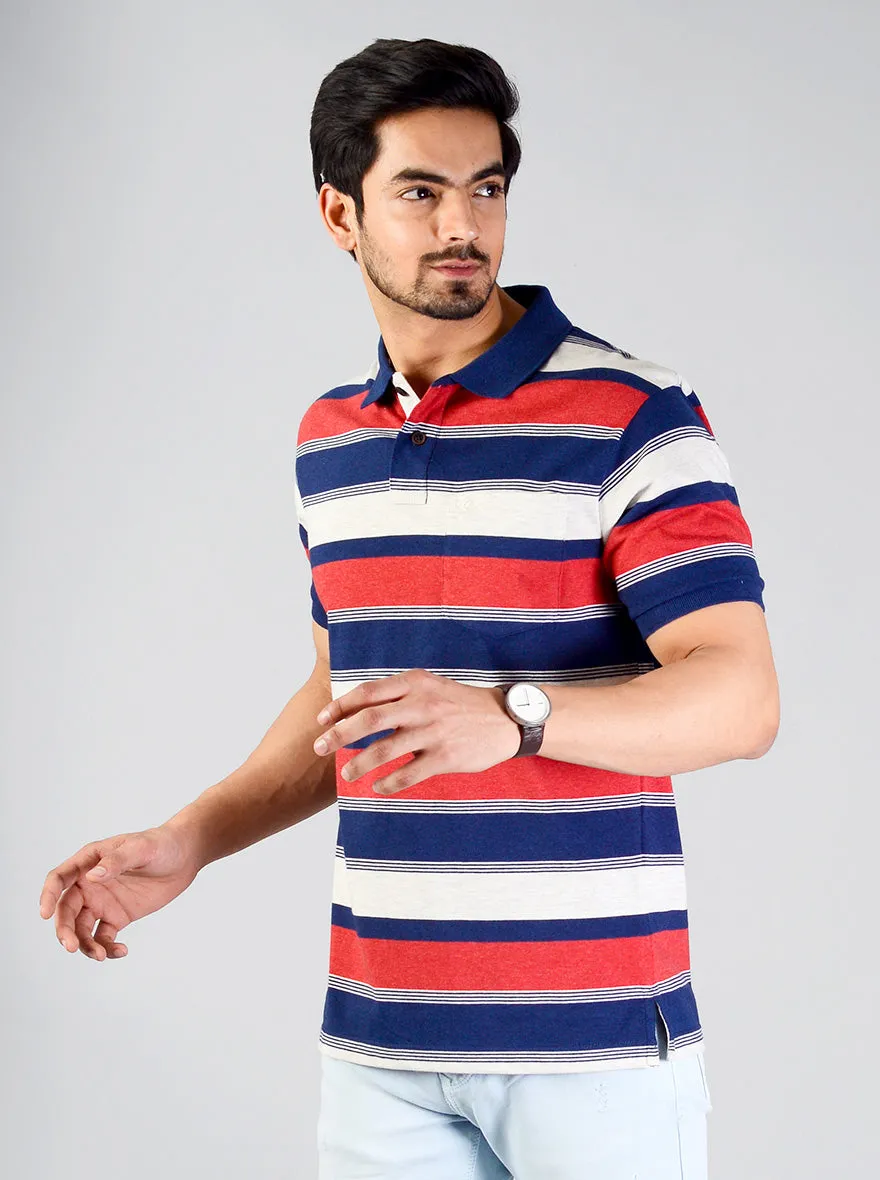 Mars Red Striped Slim Fit Polo T-shirt | Greenfibre