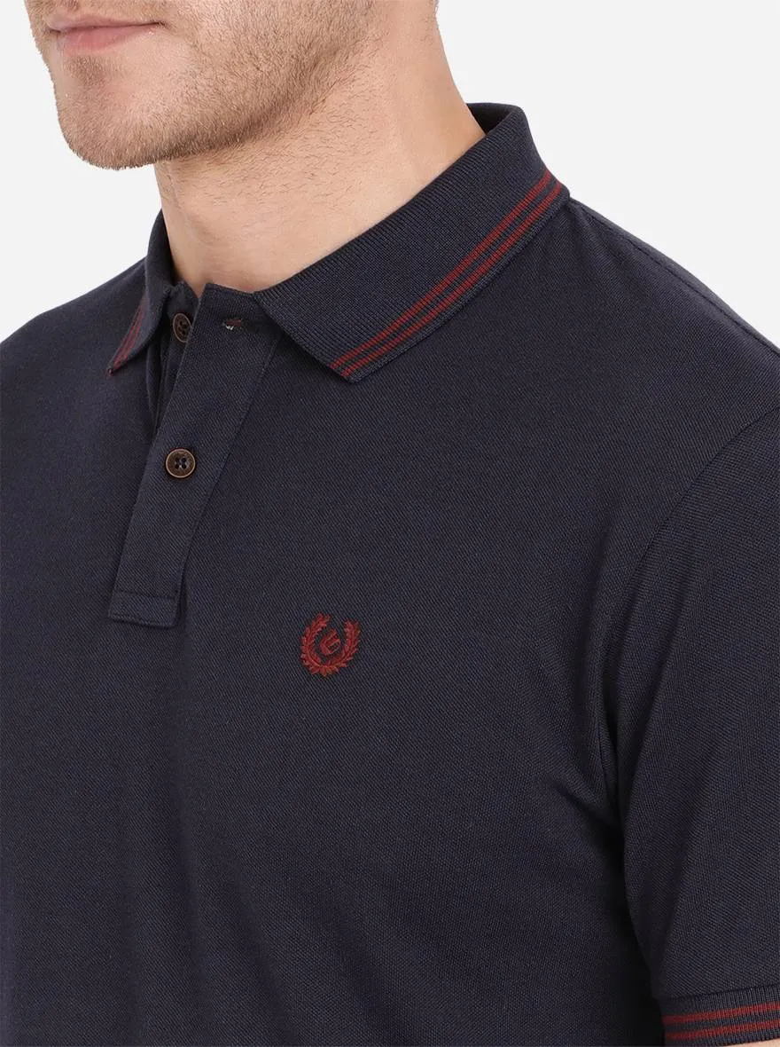 Night Blue Solid Slim Fit Polo T-Shirt | Greenfibre