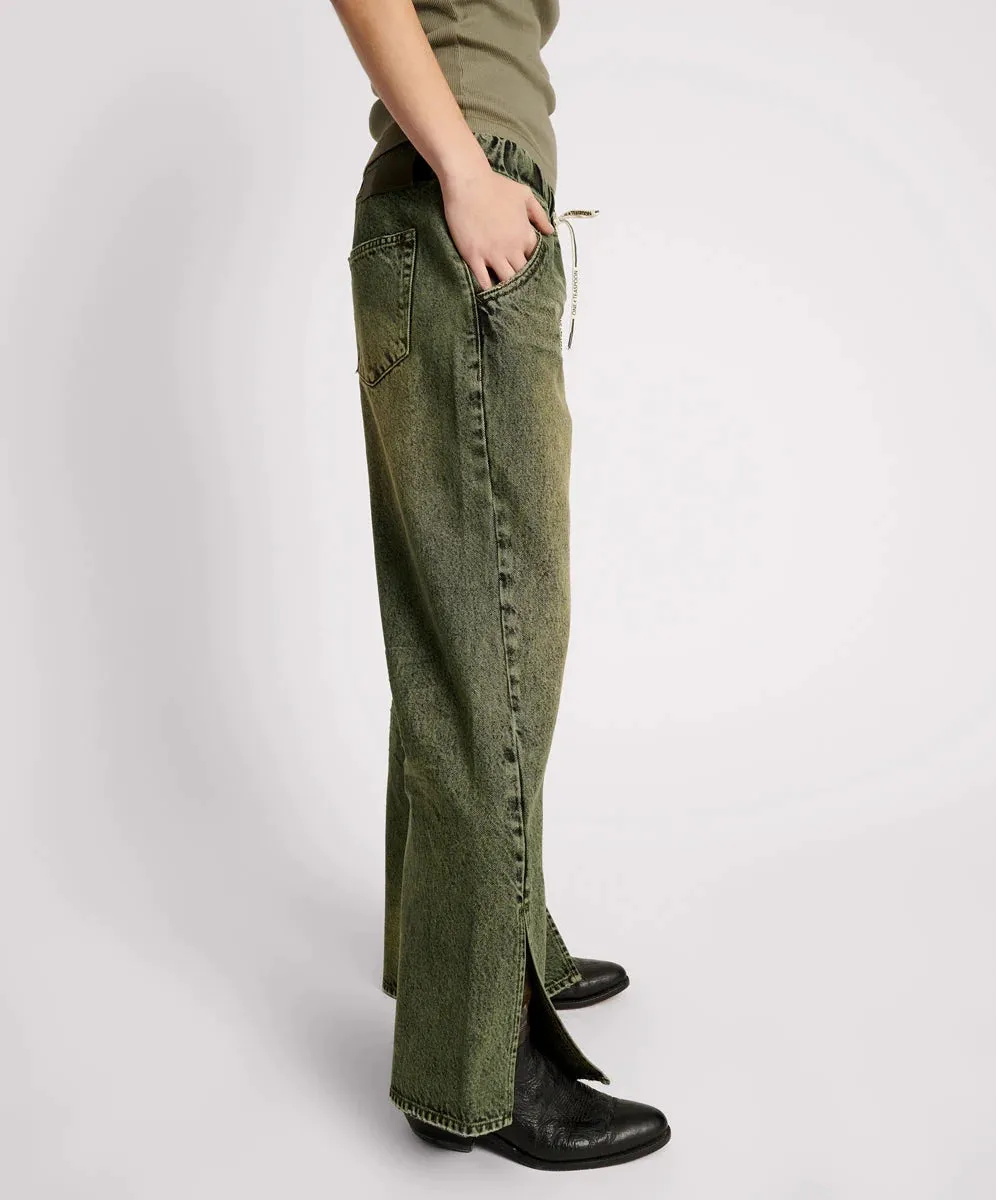 ONE TEASPOON BLACK KHAKI ROADHOUSE WIDE LEG DRAWSTRING JEANS