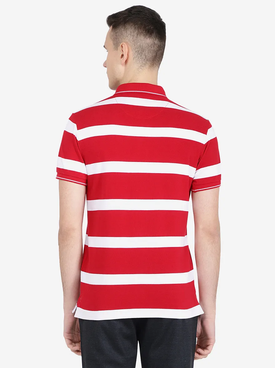 Red & White Striped Slim Fit Polo T-Shirt | Jadeblue