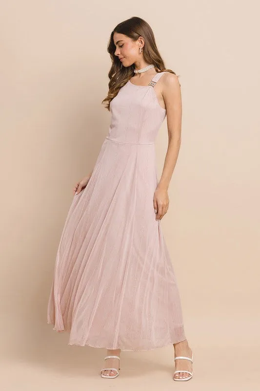 Rose Multi One Shoulder With Strap Sheer Chiffon Maxi Dress