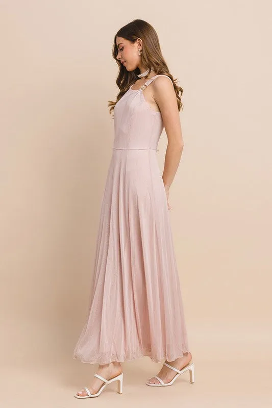 Rose Multi One Shoulder With Strap Sheer Chiffon Maxi Dress