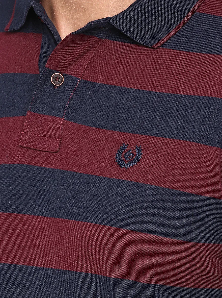 Rumba Red & Navy Blue Striped Slim Fit Polo T-Shirt | Greenfibre