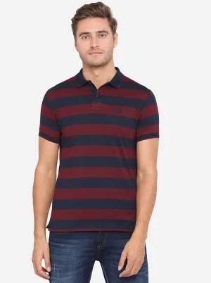 Rumba Red & Navy Blue Striped Slim Fit Polo T-Shirt | Greenfibre