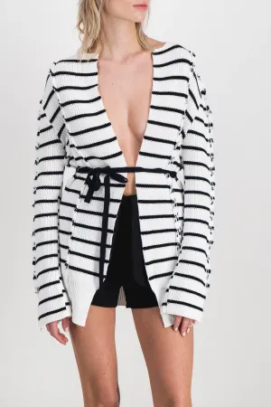 Striped twisted cotton long cardigan