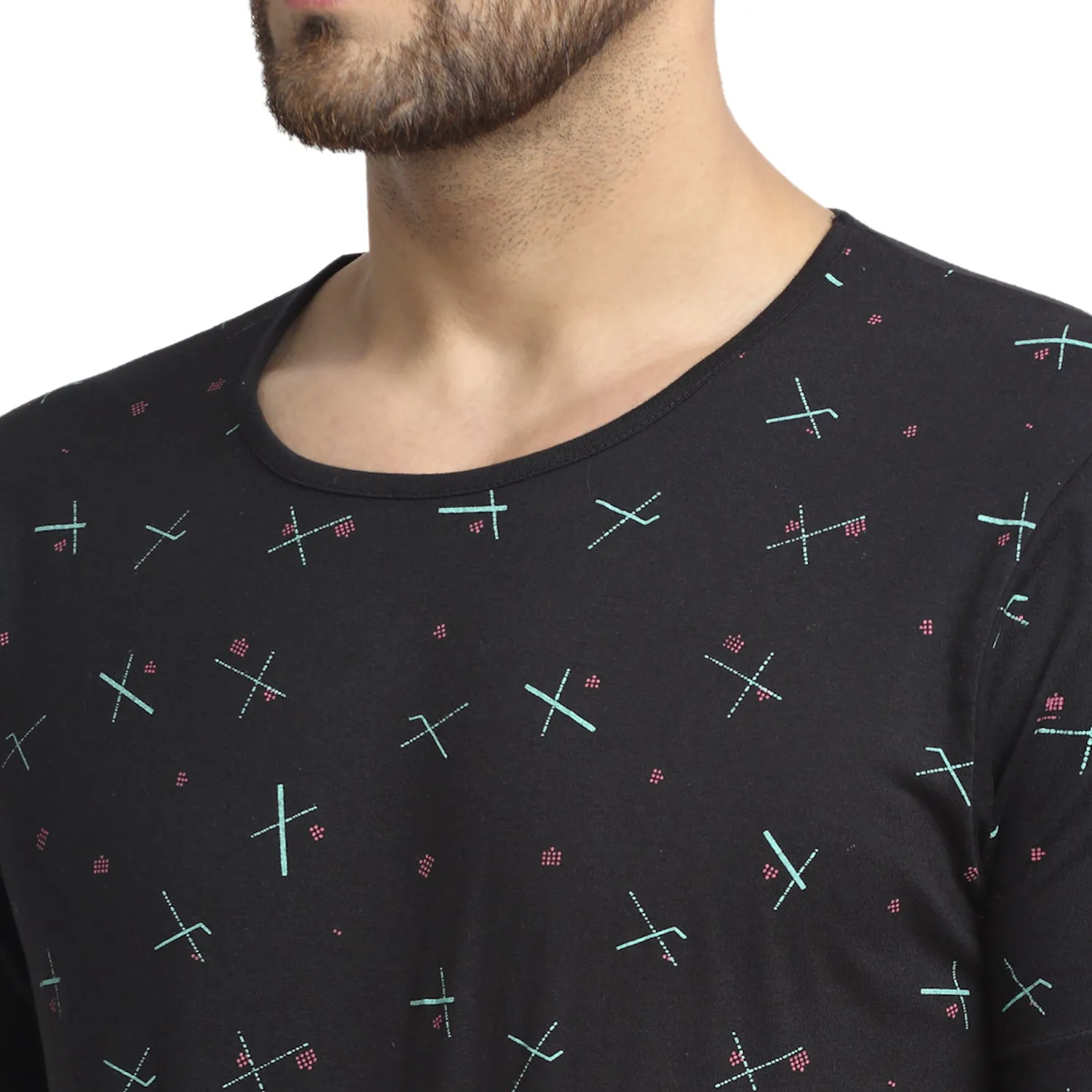 VIMAL JONNEY Men's Black Printed Round Neck Tshirt