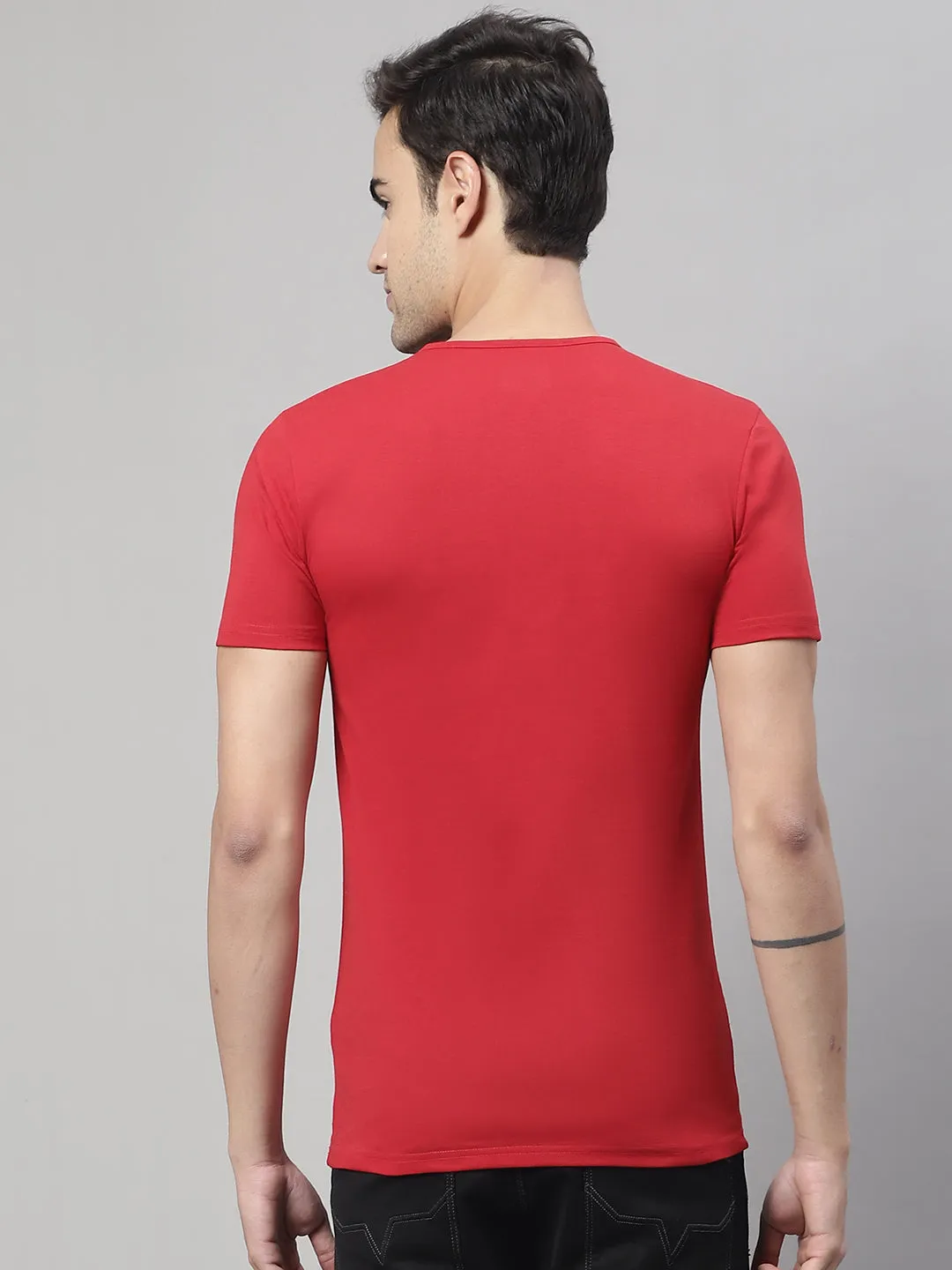 Vimal Jonney Round Neck Cotton Printed Red T-Shirt for Men