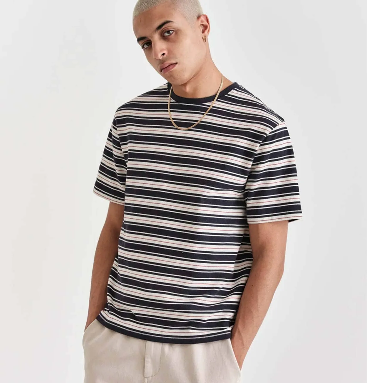 Wax London Dean T-Shirt in Navy Trail Stripe