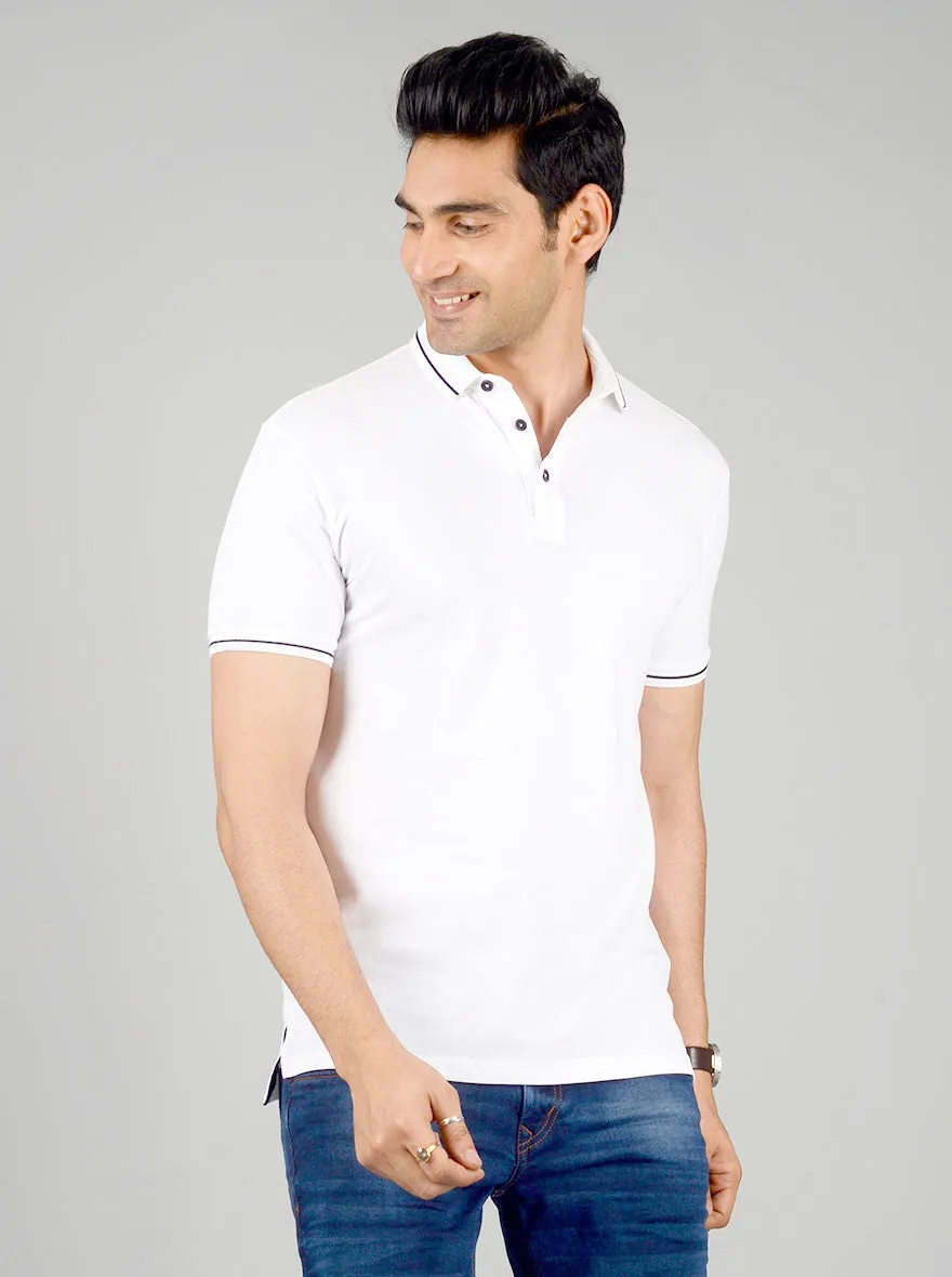 White Solid Slim Fit Polo T-shirt | JadeBlue