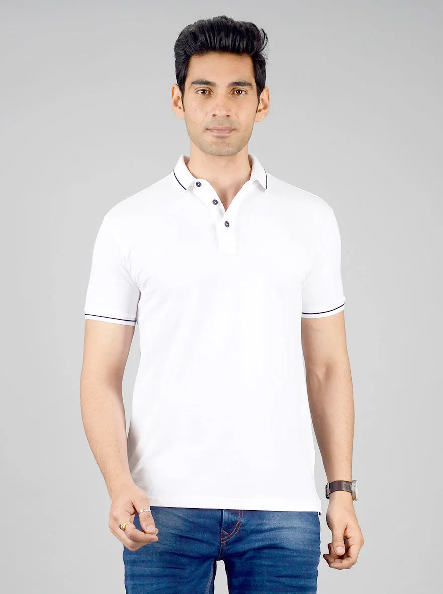 White Solid Slim Fit Polo T-shirt | JadeBlue