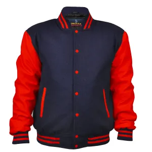 Woman Jacket Wool Leather Navy Blue/Red